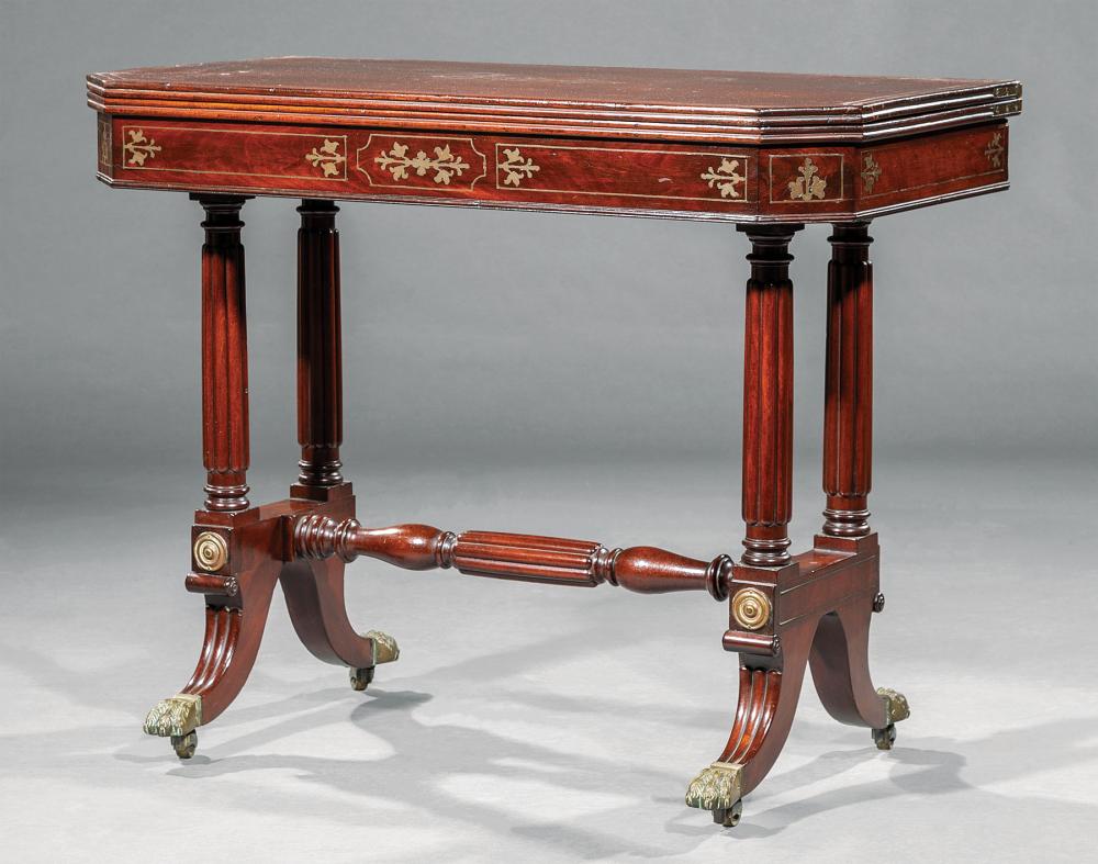 Appraisal: American Classical Brass Inlaid Mahogany Games Table early th c