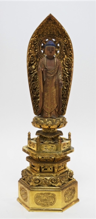 Appraisal: JAPANESE GILT WOOD STANDING BODHISATTVA BUDDHA Japan Meiji periodCarved and