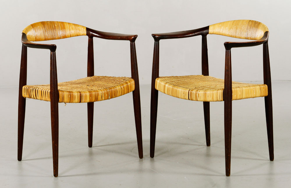 Appraisal: - Pr Attrb to Hans Wegner Round Chairs Pair of