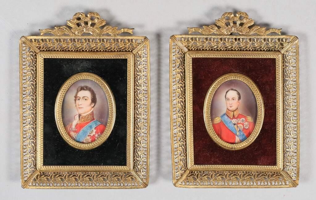 Appraisal: hand painted portrait miniatures in brass frames including of Arthur