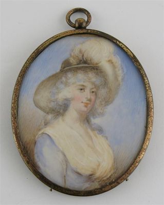 Appraisal: English School c A lady in an elaborate plumed hat