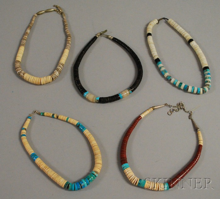 Appraisal: Five Southwestern Hardstone Necklaces lg to in