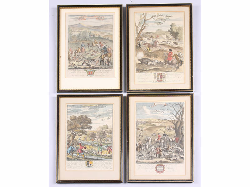 Appraisal: Four Richard Blome Hand Colored Engravings from The Gentleman's Recreations