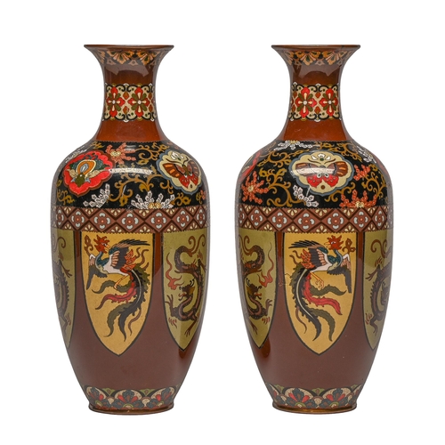 Appraisal: A pair of Japanese cloisonne enamel vases Meiji period in