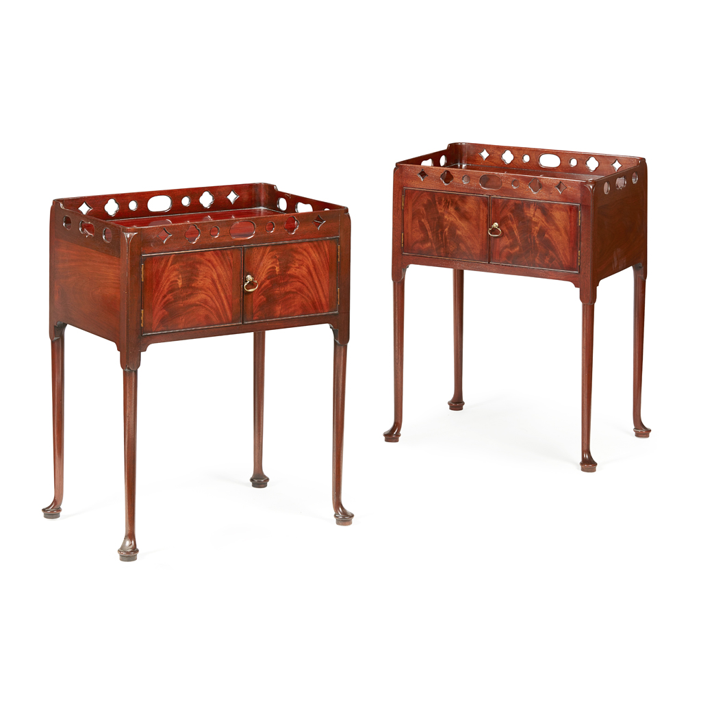 Appraisal: PAIR OF GEORGIAN STYLE MAHOGANY BEDSIDE COMMODES TH CENTURY the