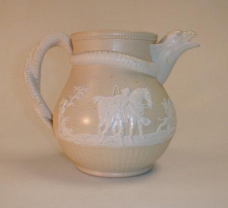 Appraisal: A thC salt glaze hunting jug the spout and handle