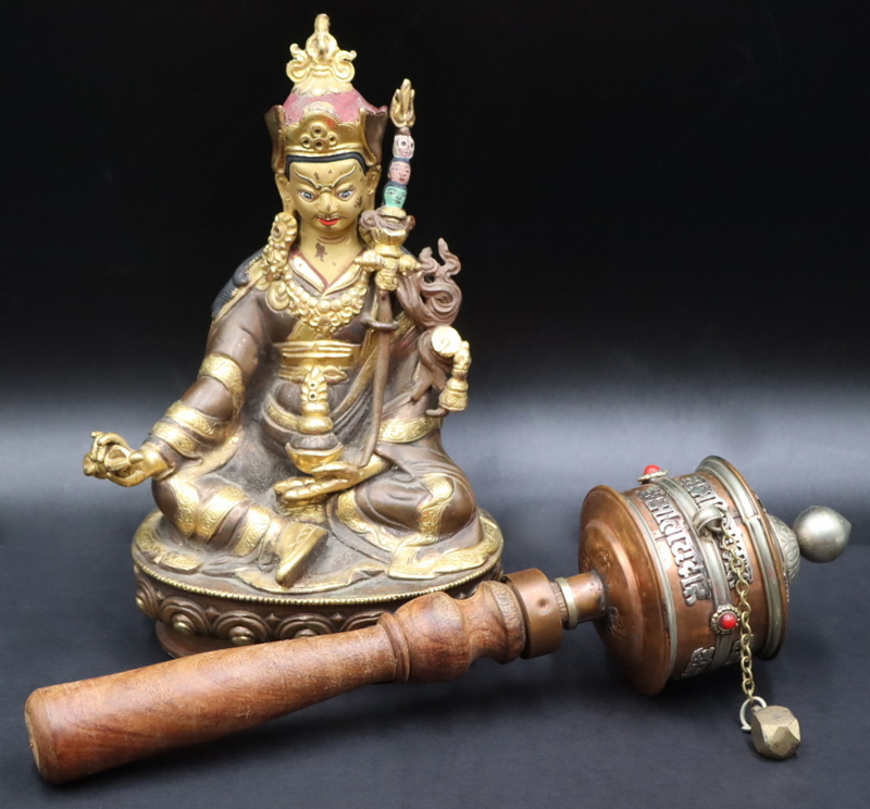 Appraisal: Tibetan Seated Figure and a Prayer Wheel th century From