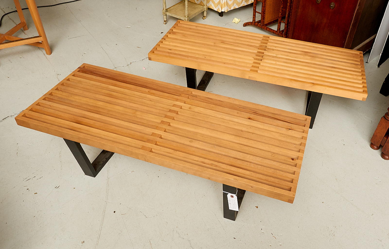 Appraisal: PAIR GEORGE NELSON STYLE SLAT BENCHES th c benches or