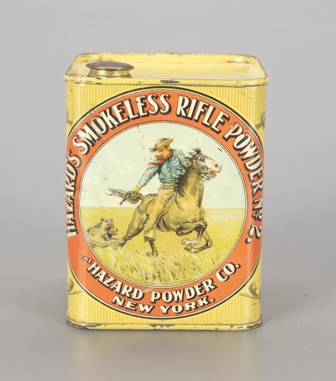 Appraisal: in tall Square tin with front label depicting a man