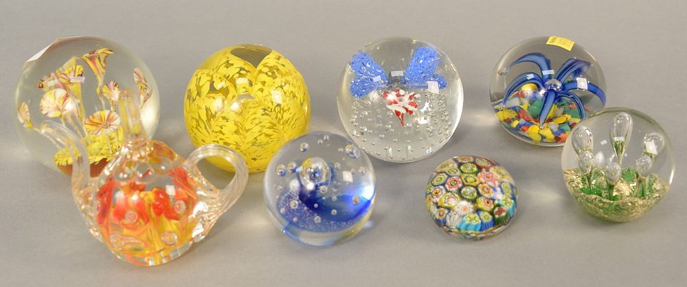 Appraisal: Group of eight paperweights to include Millefiori etc tallest ht