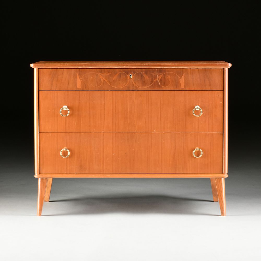 Appraisal: A MID-CENTURY MODERN MARQUETRY INLAID BIRCH CHEST OF DRAWERS POSSIBLY