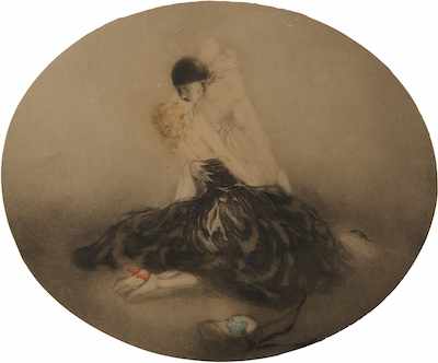 Appraisal: Louis Icart French - Embrace L'Etriente Drypoint and aquatint printed