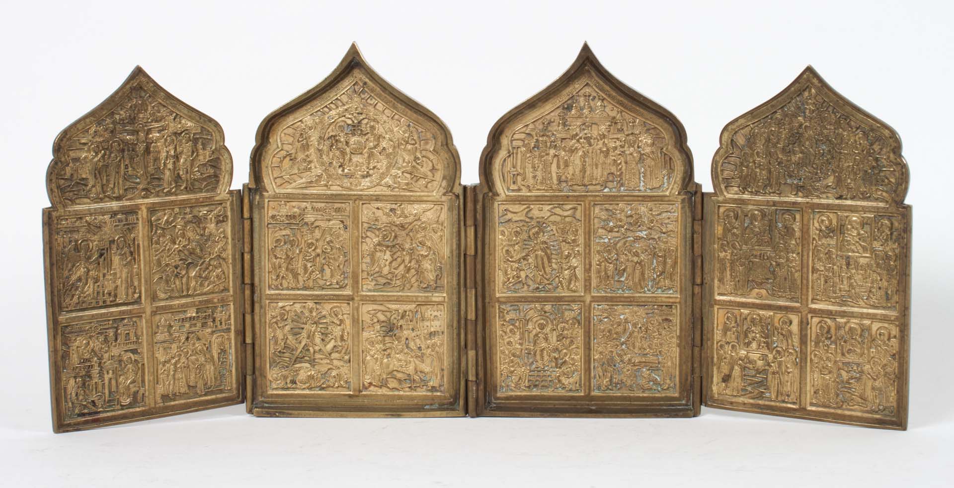 Appraisal: Russian Christian brass quadriptych th century four hinged panels with