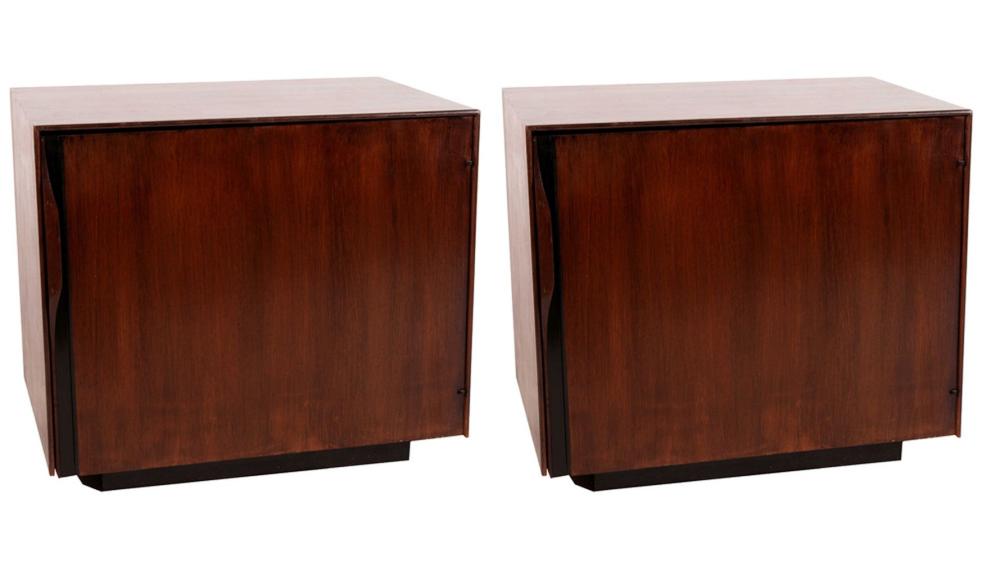 Appraisal: PAIR OF DANISH ROSEWOOD SINGLE-DOOR END TABLESProvenance The Estate of