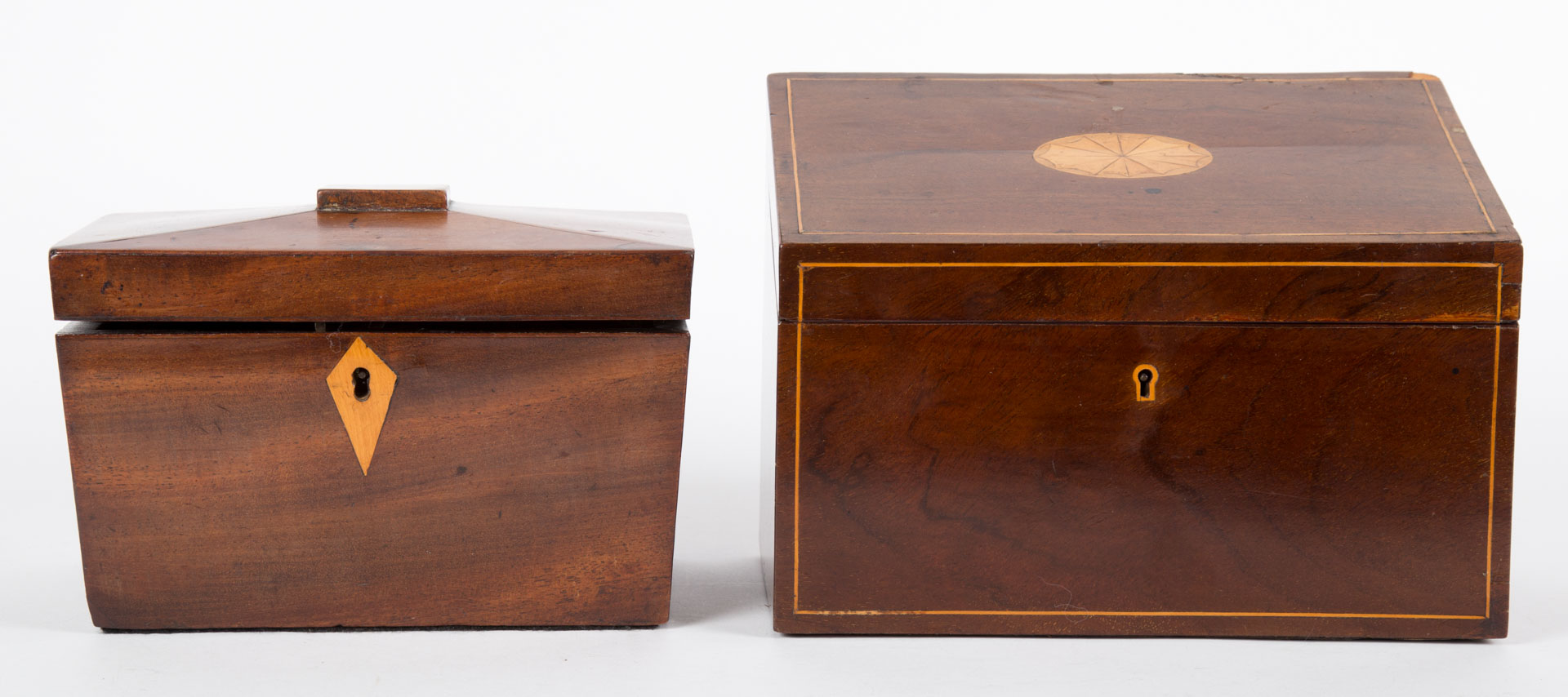 Appraisal: George III mahogany tea caddy and letter box circa sarcophagus-form