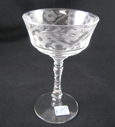 Appraisal: A SET OF EIGHT ENGRAVED CRYSTAL WINE GOBLETS having a