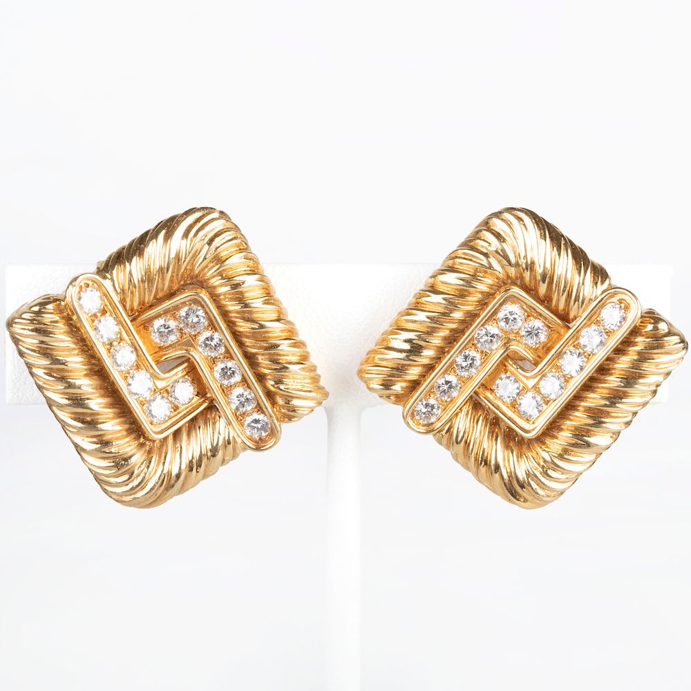 Appraisal: k Gold and Diamond Earrings k Gold and Diamond Earrings