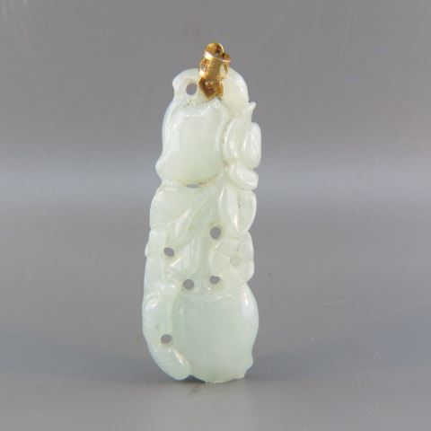 Appraisal: Chinese Carved Jade Pendant greyish green with plums design long