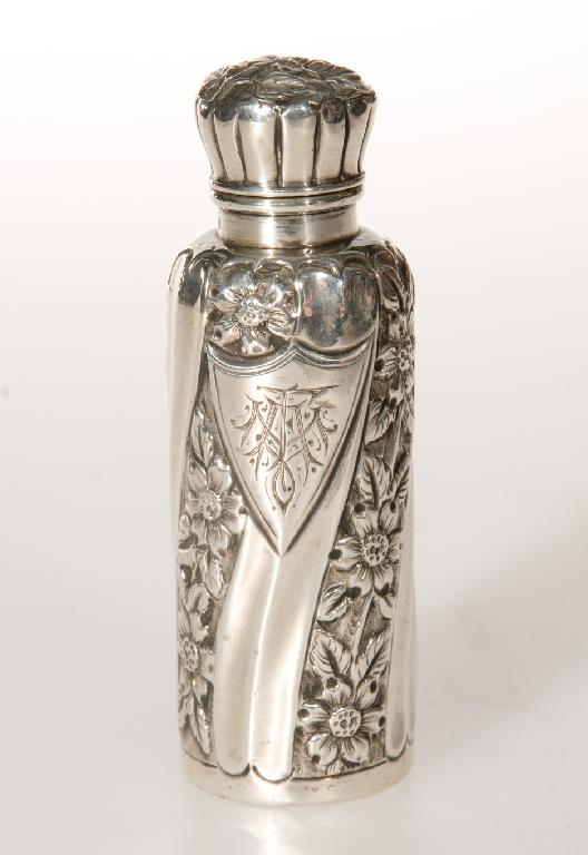 Appraisal: VICTORIAN SILVER SCENT BOTTLE BIRMINGHAM of cylindrical form chased with