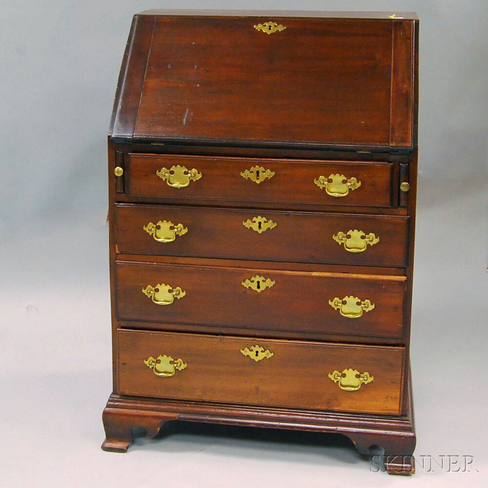 Appraisal: Chippendale-style Stained Maple Slant-lid Desk slant lid enclosing interior compartments