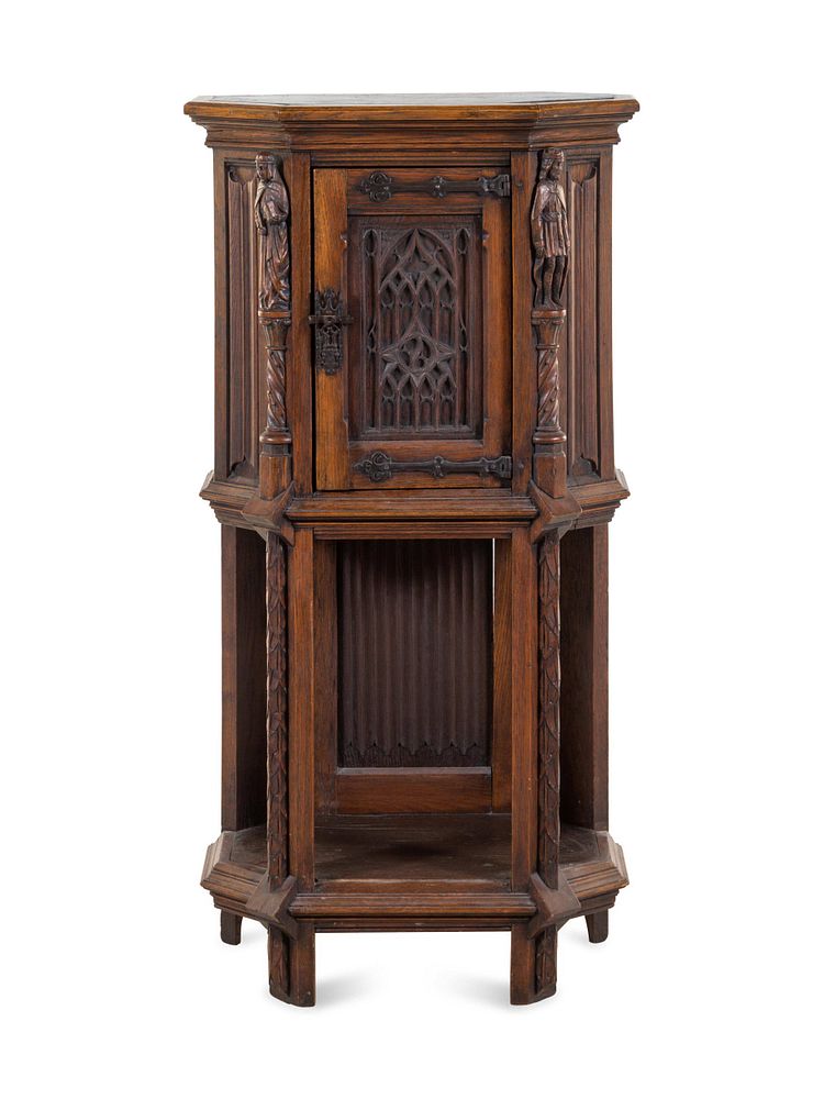 Appraisal: A Gothic Revival Carved Oak Cabinet A Gothic Revival Carved