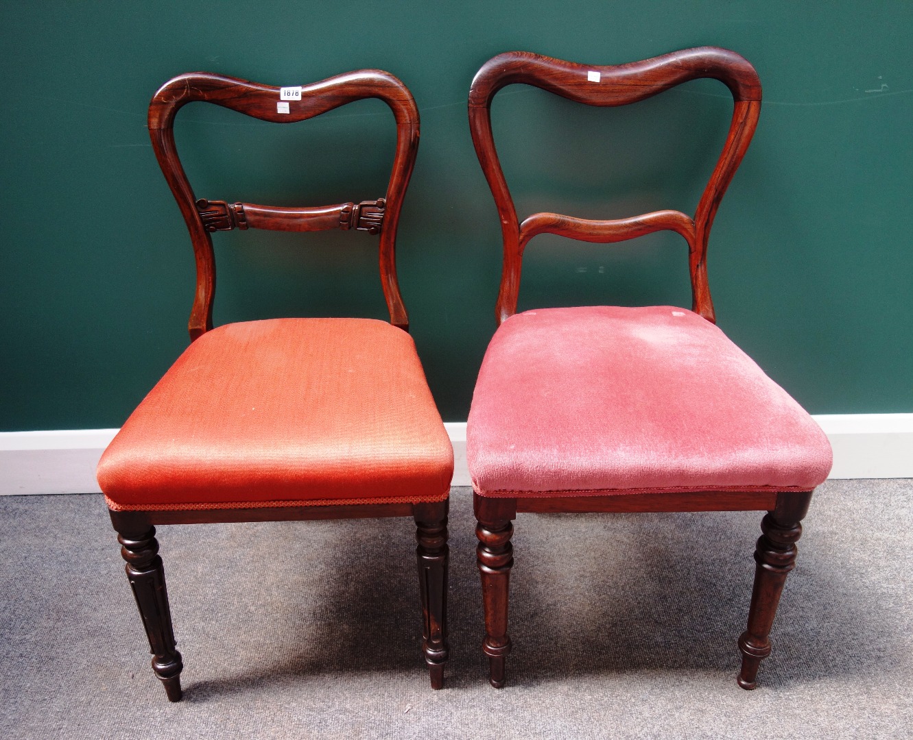 Appraisal: A set of four early Victorian rosewood framed dining chairs