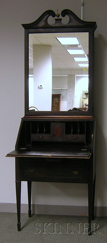 Appraisal: Regency-style Mirrored Inlaid Mahogany and Mahogany Veneer Writing Desk Bookcase