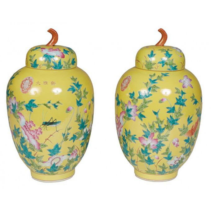 Appraisal: Pair of Chinese Porcelain Baluster Ginger Jars th c with