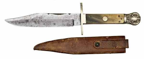 Appraisal: Bowie Knife by Tillotson Co '' clipped-point blade with German