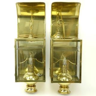 Appraisal: Pair of Modern Brass and Glass Wall Light Fixtures Some