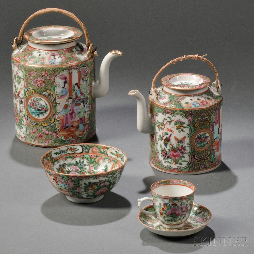 Appraisal: Four Assembled Rose Medallion Porcelain Tea Ware Items China th