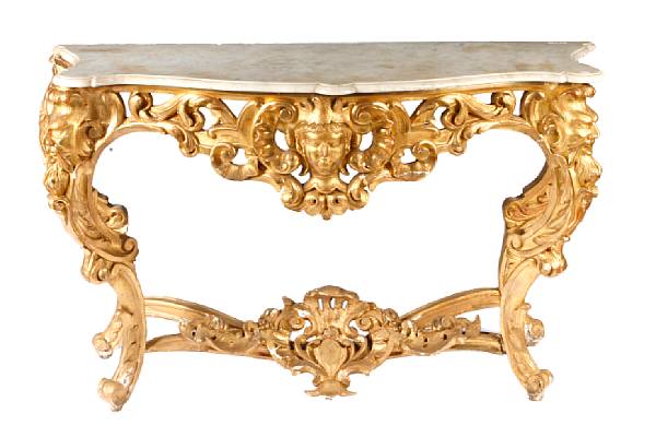 Appraisal: An Italian Rococo style gilt decorated marble topped console table