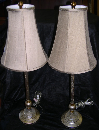 Appraisal: Tall Pair of Currey and Company Silver-Leaf and Pressed-Cut Glass