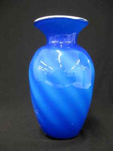 Appraisal: Blue Art Glass Vase swirl design cased '' excellent