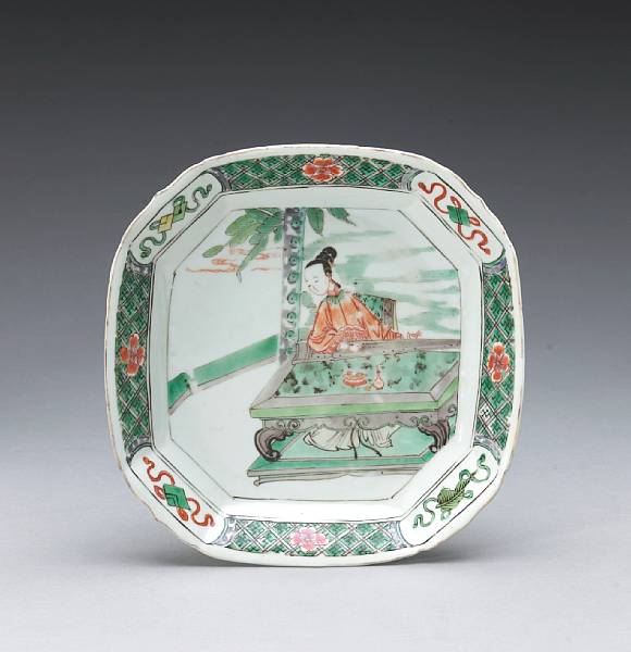 Appraisal: A famille verte enameled porcelain square dish Kangxi Finished with