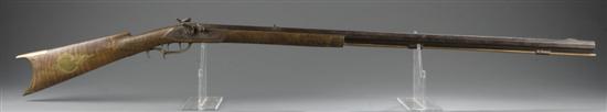 Appraisal: Half stock percussion cap rifle th Century Having a tiger