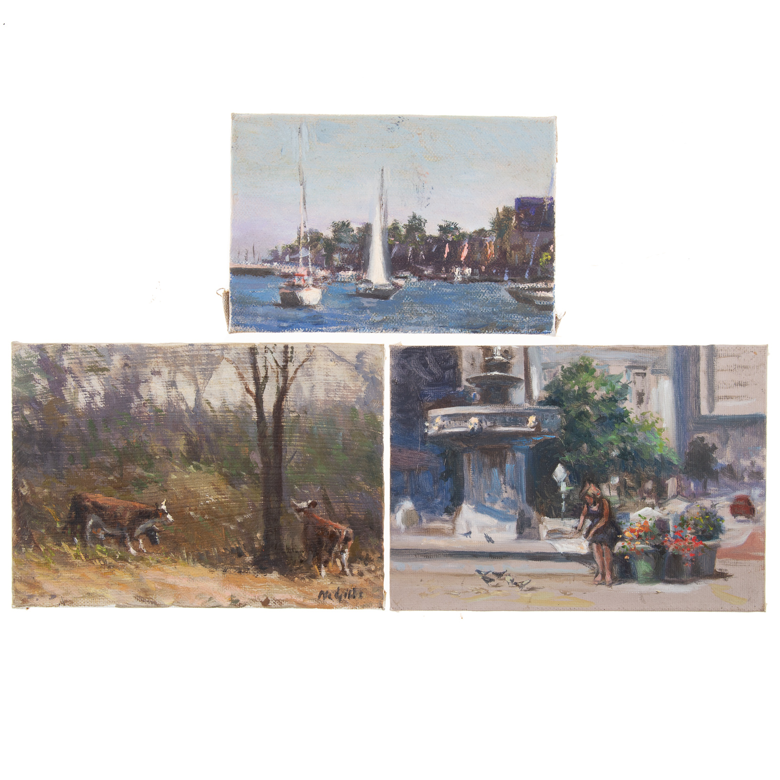 Appraisal: NATHANIEL K GIBBS THREE DIMINUTIVE OILS American - Oil on