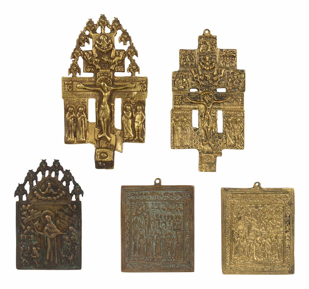 Appraisal: Five Russian Cast Bronze Icons Five Russian Cast Bronze Icons