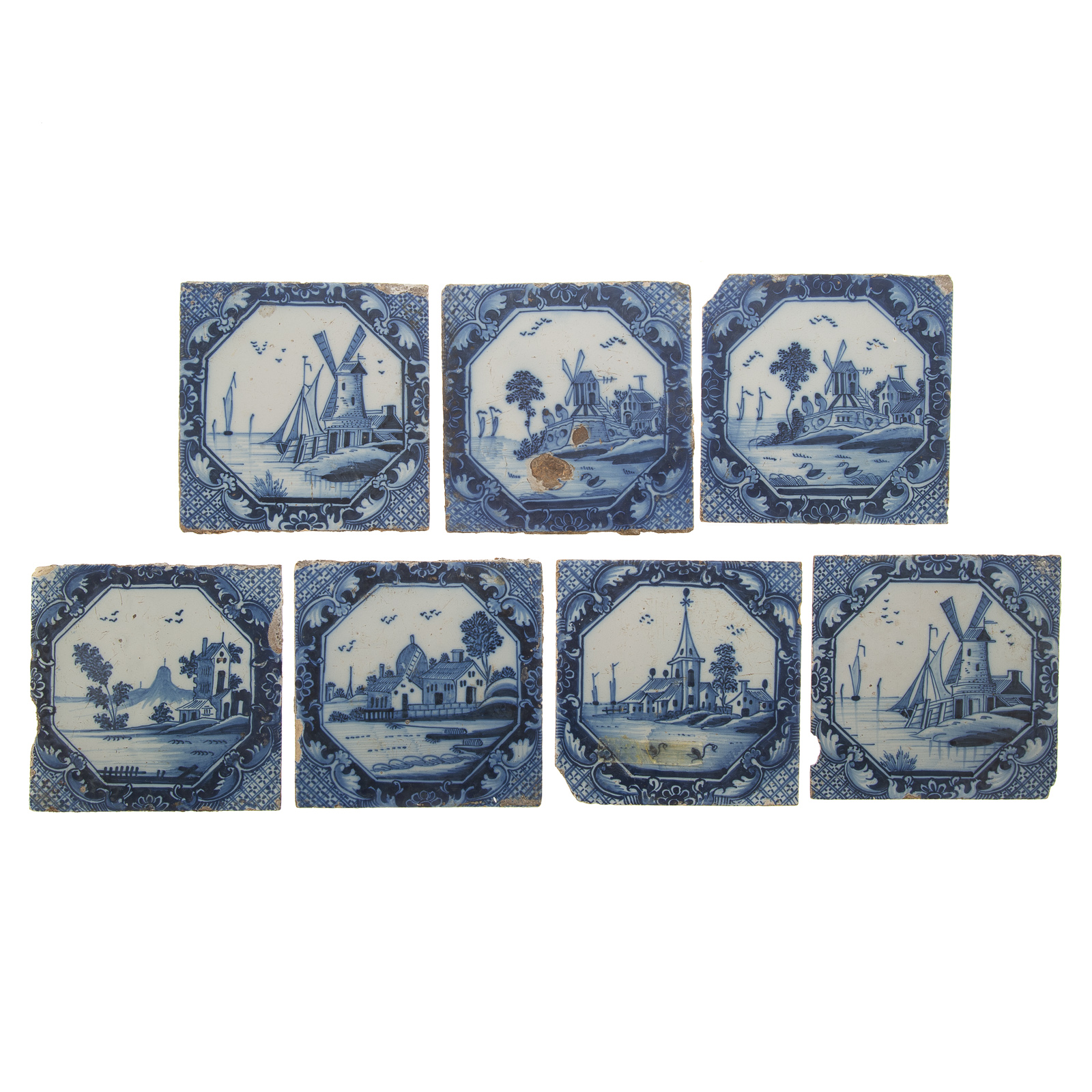 Appraisal: SEVEN ENGLISH BLUE WHITE DELFTWARE TILES Second half th century