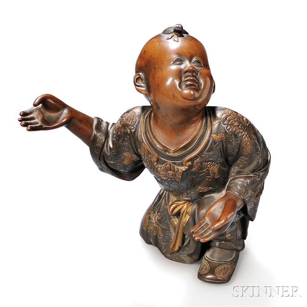 Appraisal: Miyao Bronze Sculpture of a Boy Japan th century seated