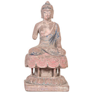 Appraisal: A Seated Stoned Buddha Figure on a Lotus Form Base