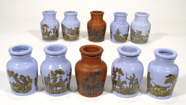 Appraisal: Ten Victorian Prattware paste pots with transfer printed decoration including