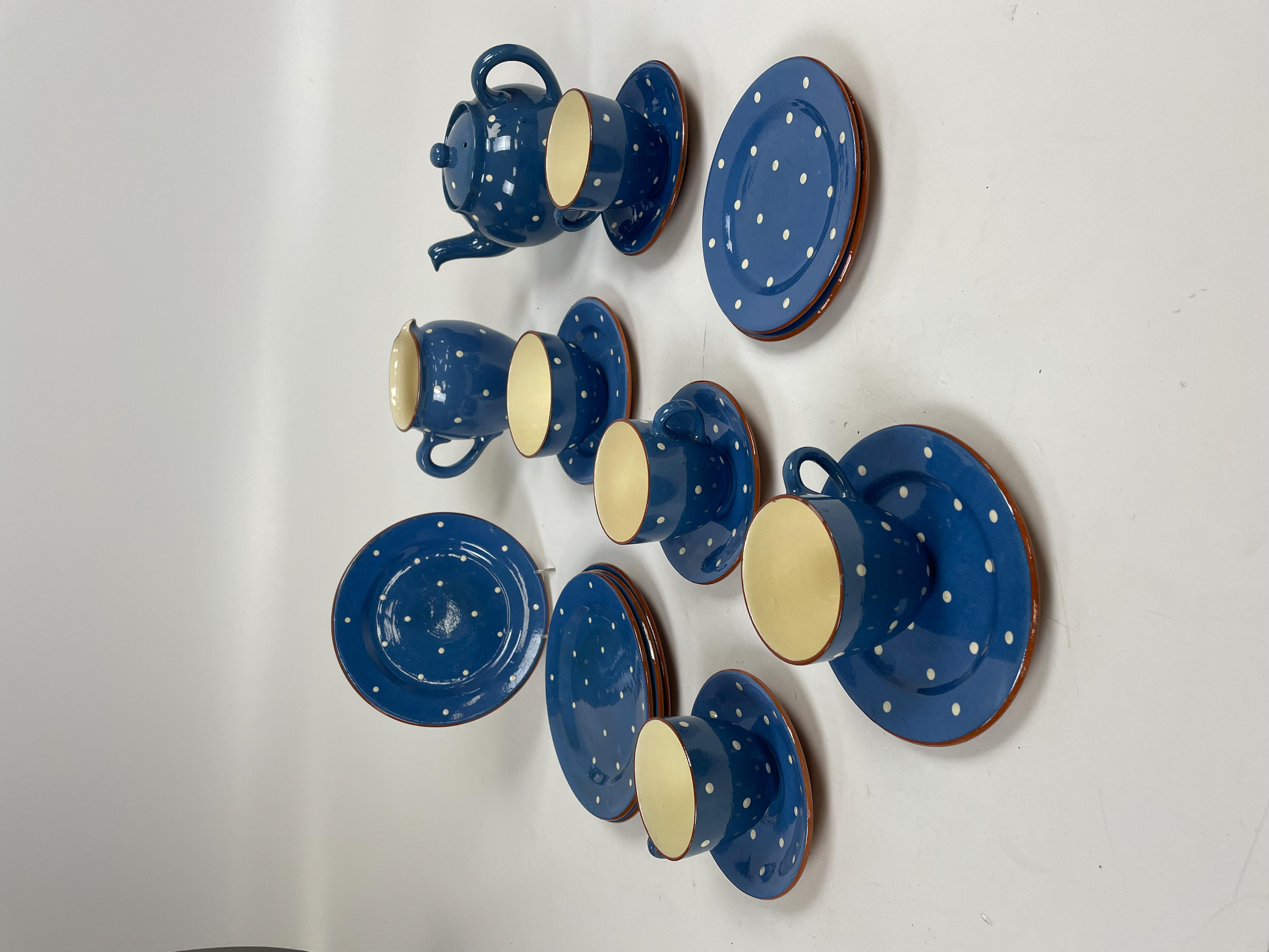 Appraisal: GROUP OF DARTMOUTH POTTERY DEVON BLUE AND WHITE POLKA DOT