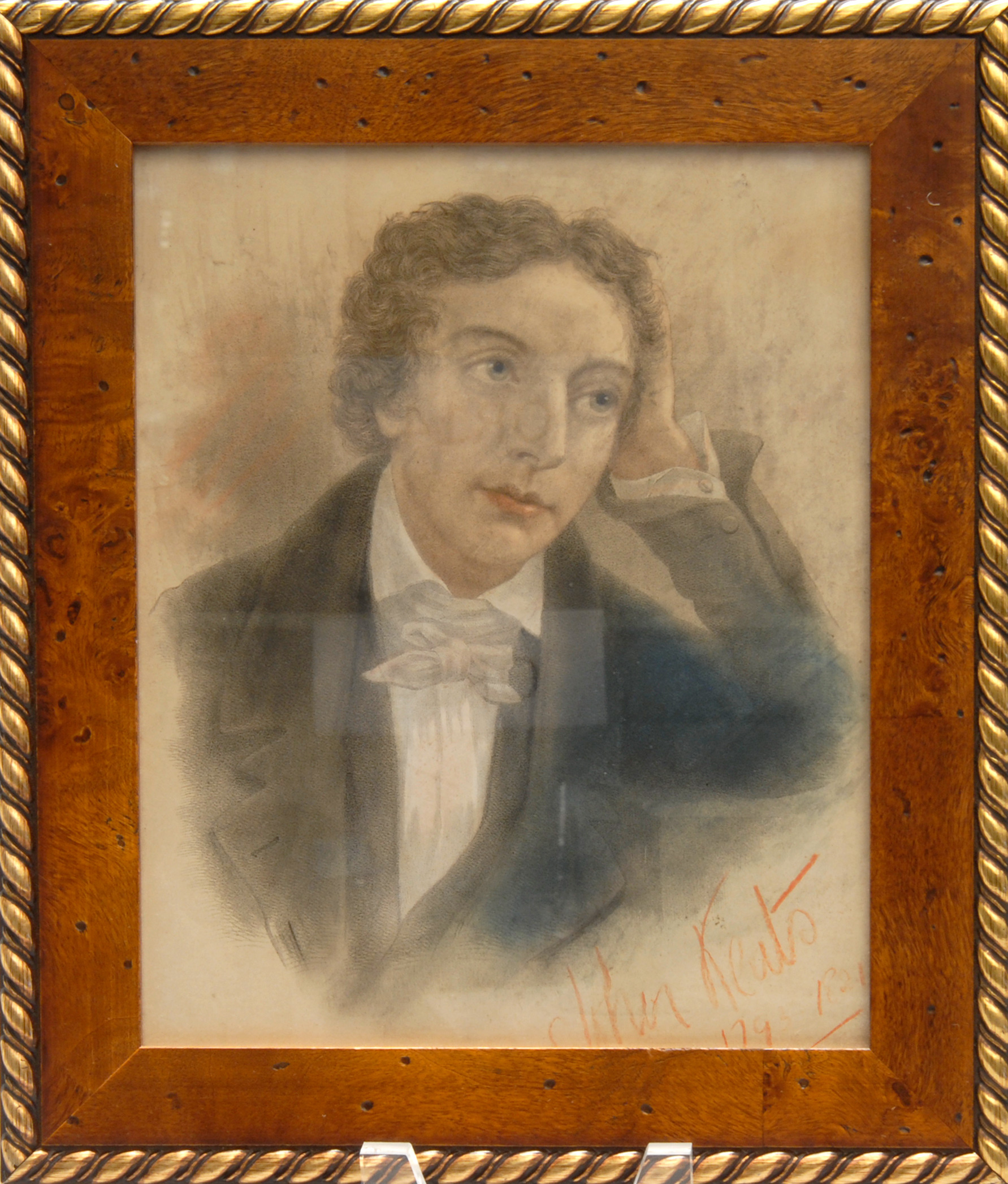 Appraisal: TH CENTURY HAND-COLORED LITHOGRAPH OF JOHN KEATS Inscribed lower right