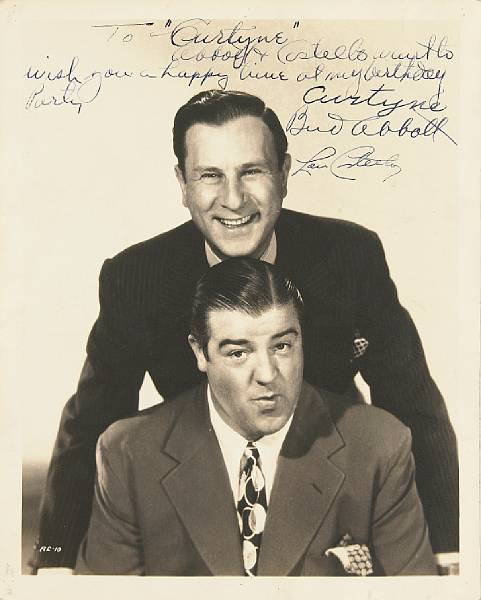 Appraisal: An Abbott and Costello signed black and white photograph s