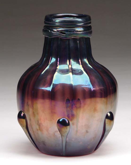 Appraisal: ART GLASS VASE Impressive large amethyst vase has vertically ribbed