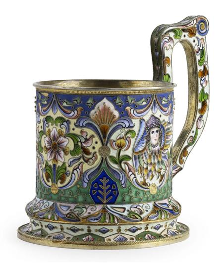 Appraisal: A Russian silver-gilt and shaded cloisonn enamel tea-glass holder th