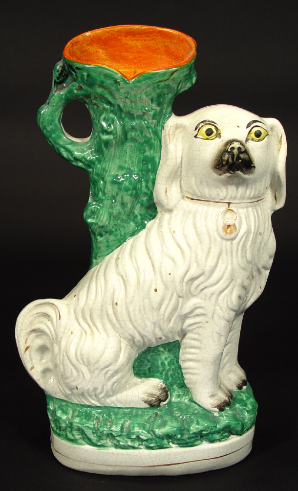 Appraisal: Large Victorian Staffordshire spaniel flatback spill vase with hand painted