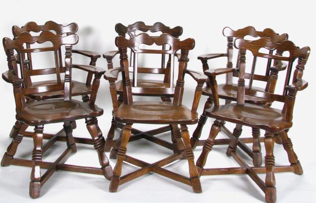 Appraisal: Set of Six Romweber Viking Oak Arm Chairs with open