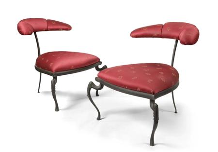 Appraisal: PAIR OF CAST AND WROUGHT IRON TUB ARMCHAIRS BY MARK